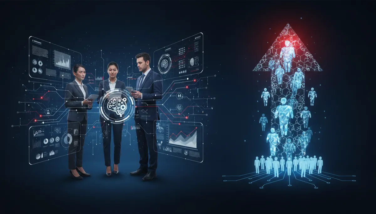 Regenera las imágenes de este artículo sobre "IA generativa aplicada al marketing empresarial". Mantén el texto exactamente igual. Reemplaza las 2 imágenes con imágenes nuevas fotorrealistas: imagen 1 (hero) — equipo de marketing en sala de trabajo revisando resultados de campaña en pantallas, ambiente creativo y profesional, acento rojo #d81f31; imagen 2 (cuerpo) — profesional de marketing trabajando con datos y contenido en su estación de trabajo. Fotografía real. Colores: negro #00061d, rojo #d81f31, azul #2b2e4d, blanco #ffffff. - professional quality, photorealistic