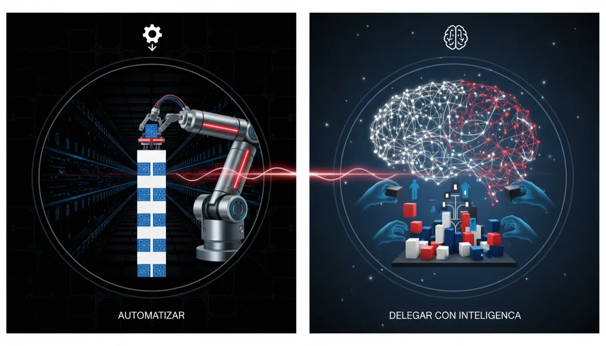 glowing AI agent navigating complex decision tree with branching pathways in blue and amber tones, dark background, high-tech illustration, 16:9 composition
