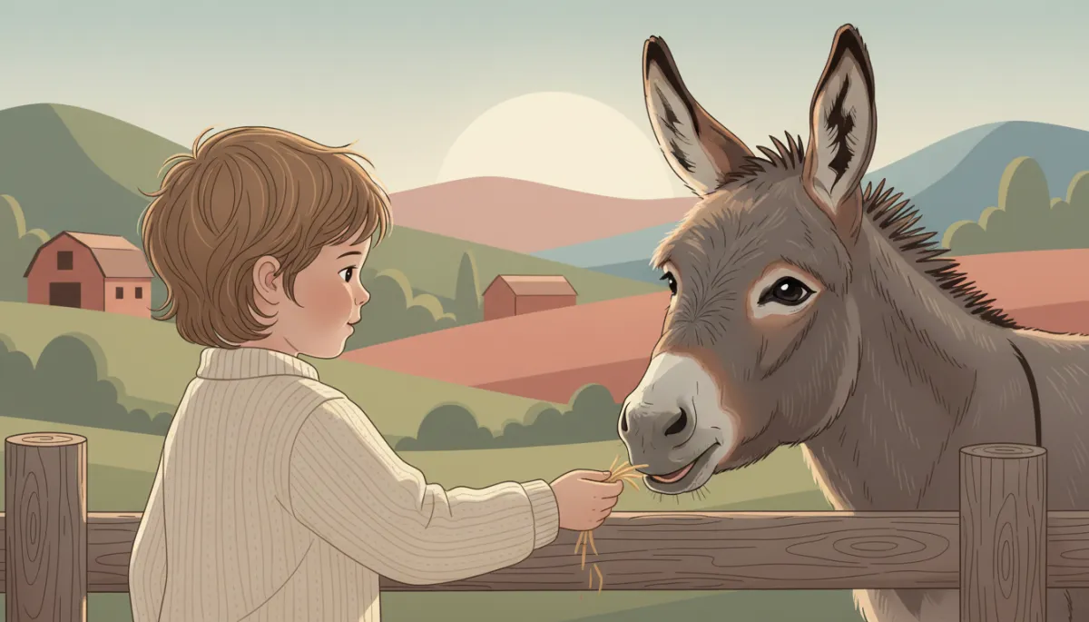 Child feeding a friendly donkey at Pride's Mountain farm stay
