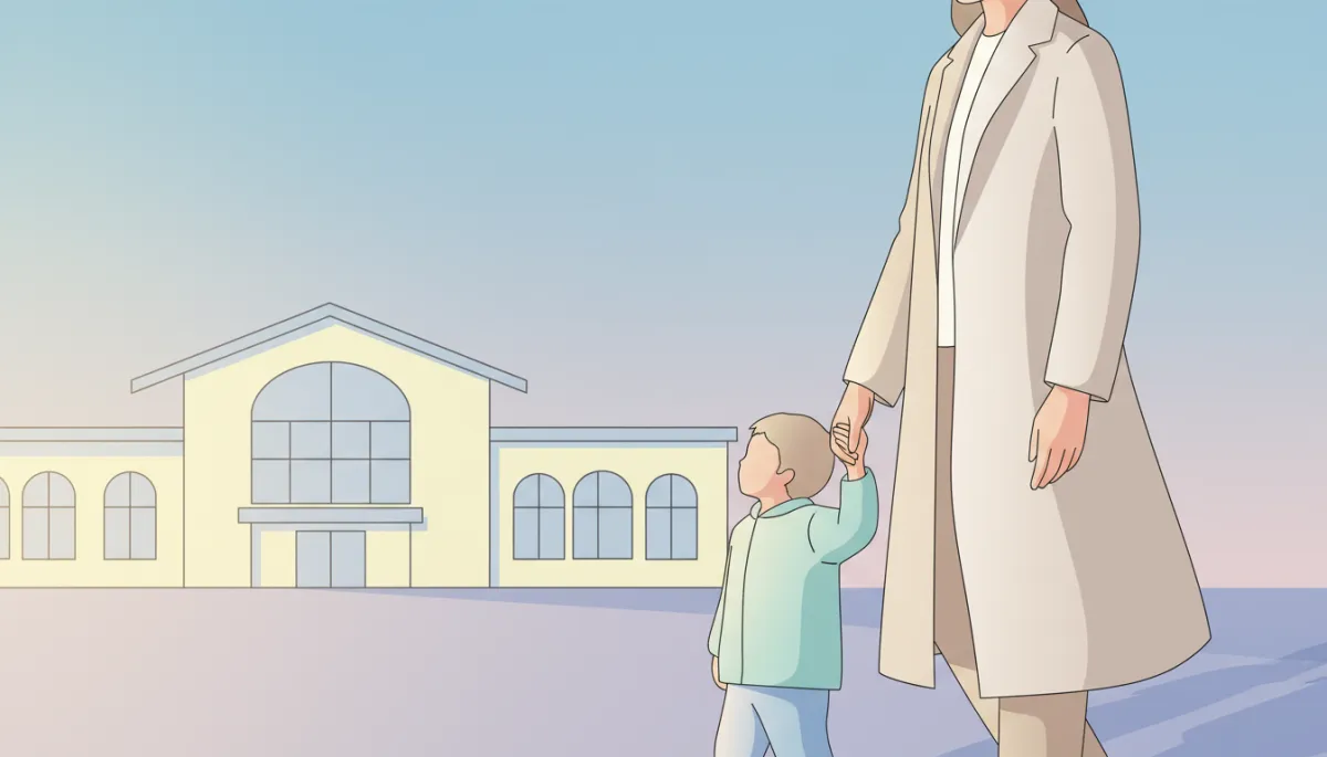 Parent walking a child to school as a symbol of future planning