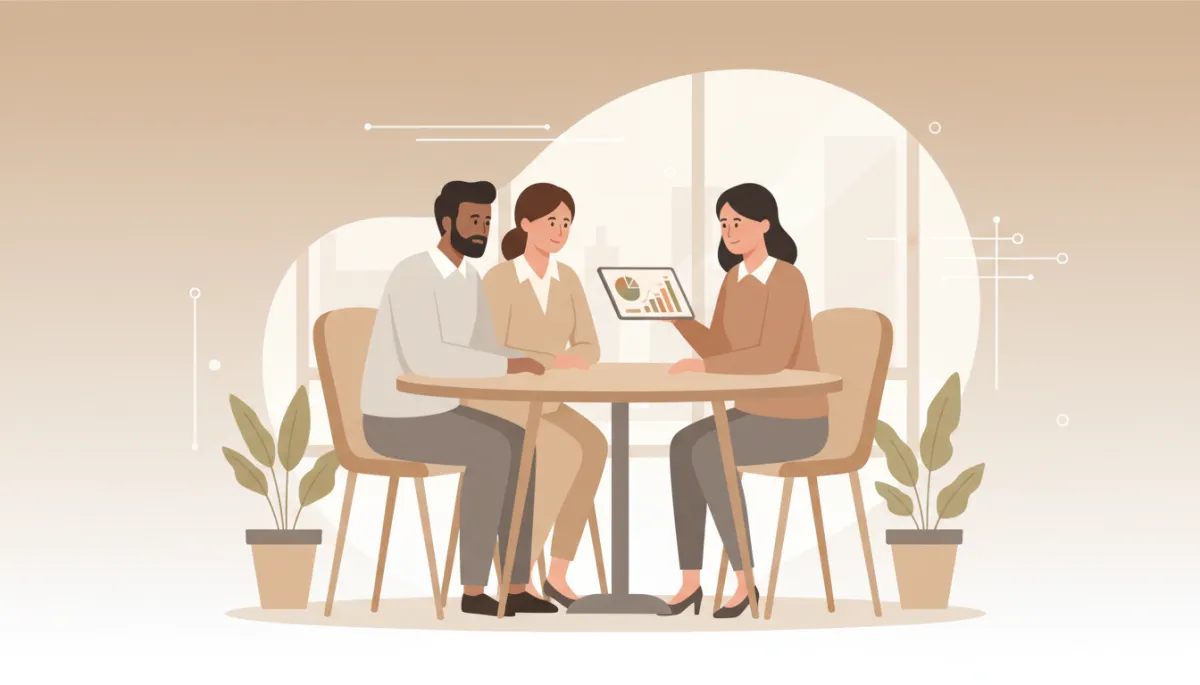 Couple discussing life insurance options with a professional advisor Couple discussing life insurance options with a professional advisor