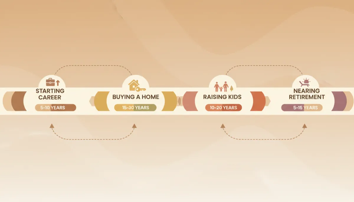 Timeline showing how term life insurance can match different life stages Timeline showing how term life insurance can match different life stages