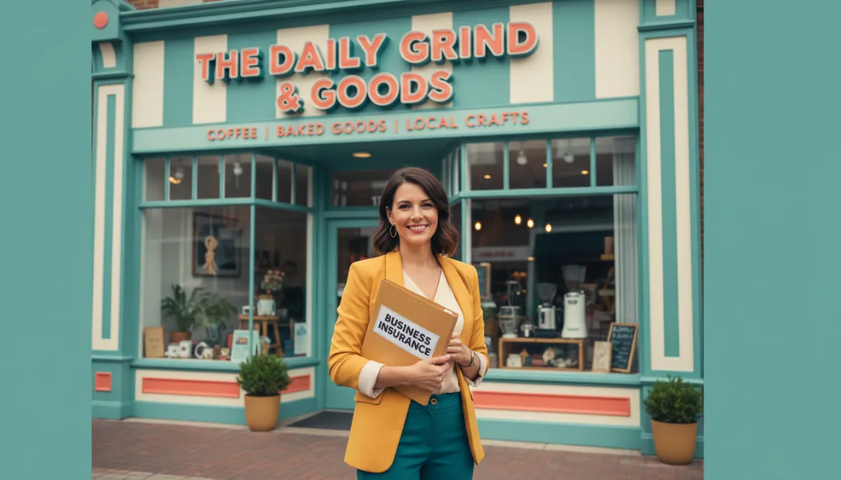 Entrepreneur standing proudly outside their insured small business