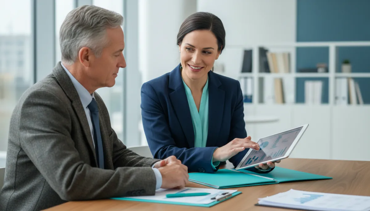 Financial advisor explaining final expense insurance options to a senior client
