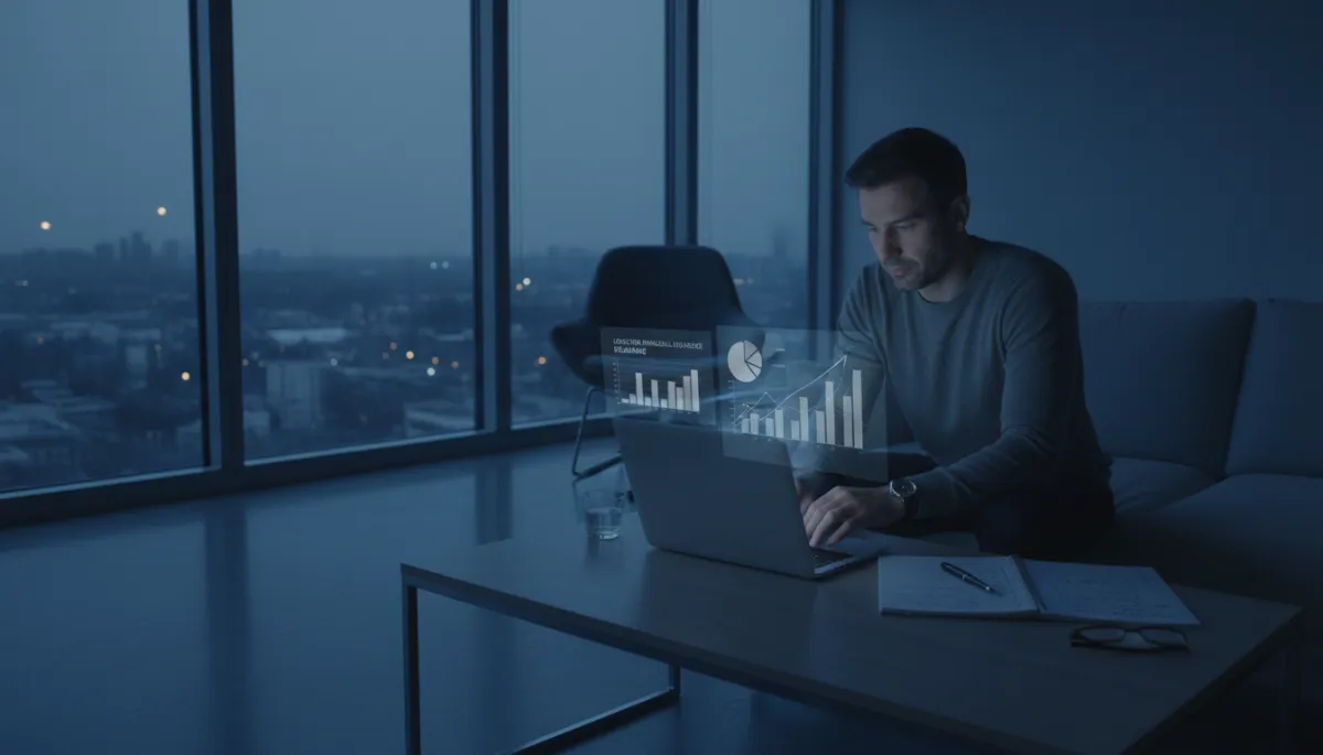 Person planning long-term financial and insurance strategy in a cool-toned room Person planning long-term financial and insurance strategy in a cool-toned room