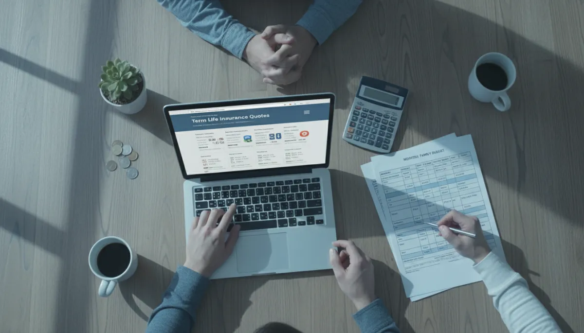 Young parents reviewing life insurance quotes while planning a family budget Young parents reviewing life insurance quotes while planning a family budget