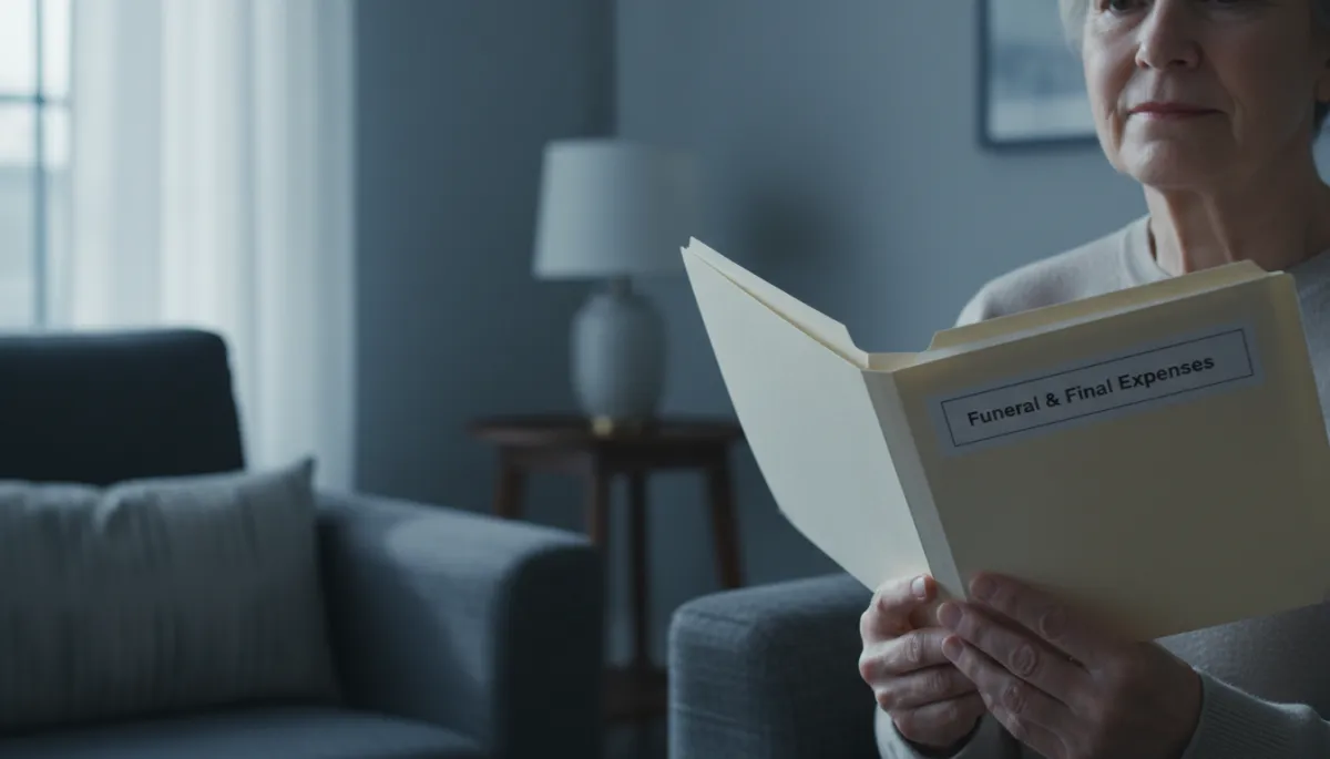 Person organizing documents related to funeral and final expenses