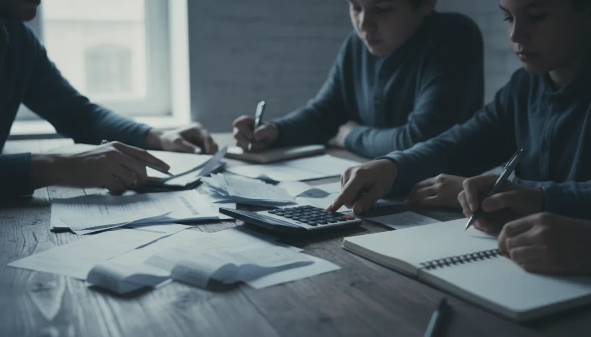 Family reviewing paperwork and calculating end-of-life costs together