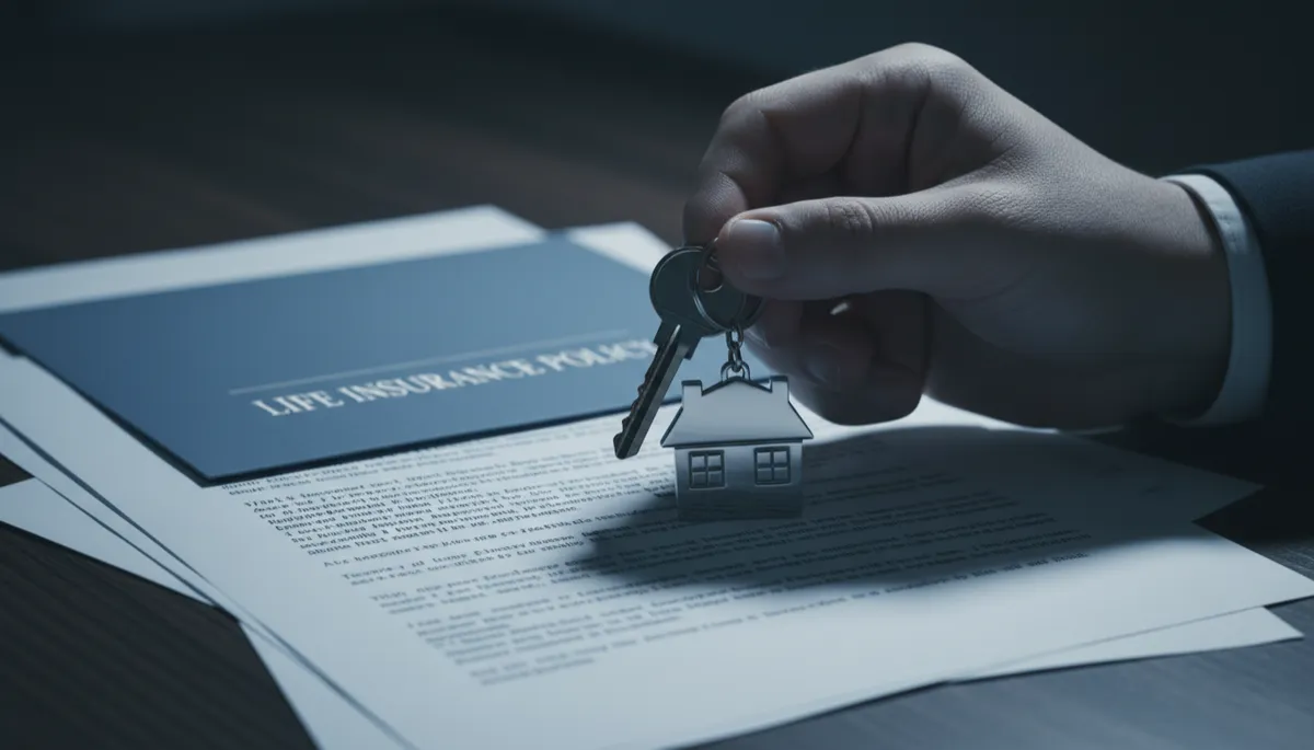 House keys resting on top of mortgage and life insurance documents House keys resting on top of mortgage and life insurance documents