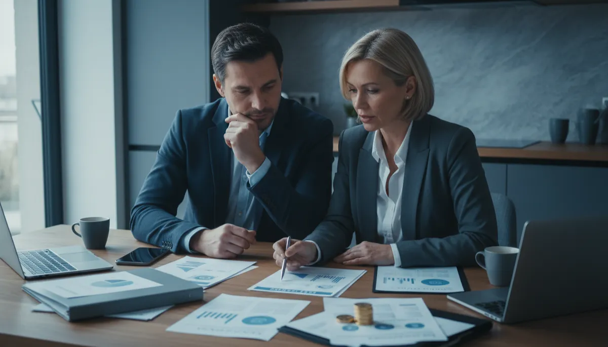 Couple reviewing mortgage protection options with an advisor at home Couple reviewing mortgage protection options with an advisor at home