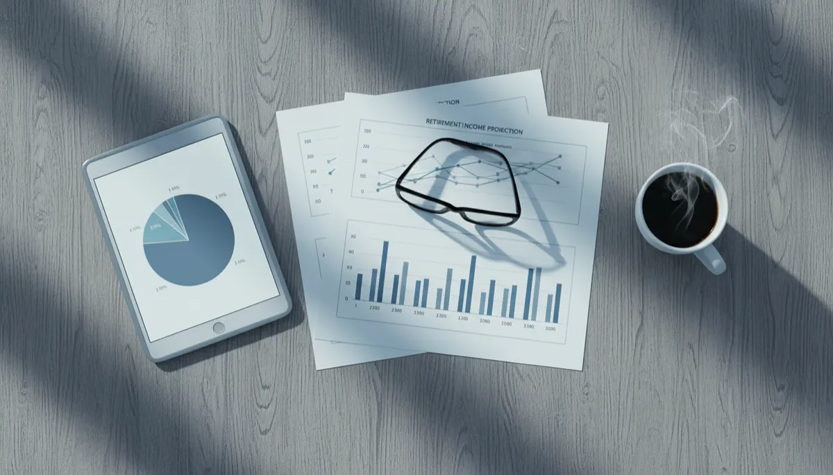 Documents and tablet showing diversified retirement income plan Documents and tablet showing diversified retirement income plan