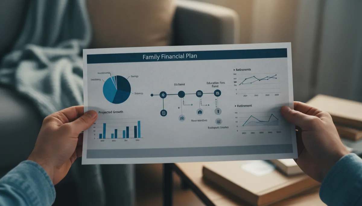 Hands holding a detailed family financial and retirement plan