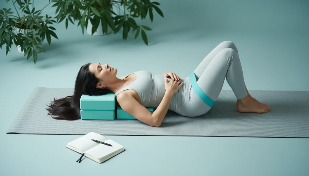 Woman practicing restorative yoga as part of holistic healing