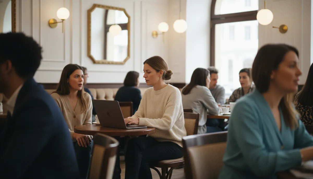 Expat sitting alone in a foreign café feeling out of place