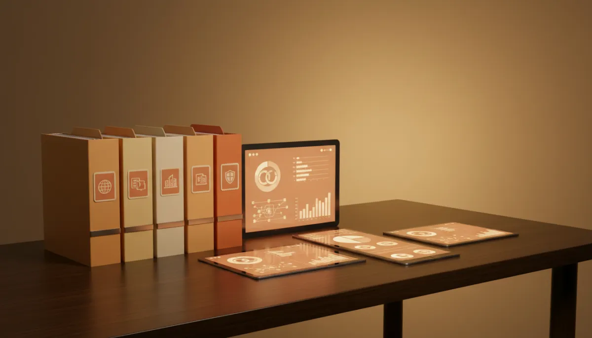 Organized accounts and folders grouped by business entity on a desk