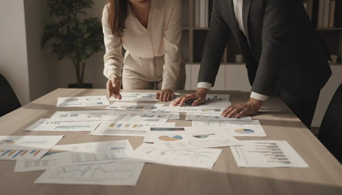 Advisor and business owner reviewing balance sheets and tax projections together Advisor and business owner reviewing balance sheets and tax projections together