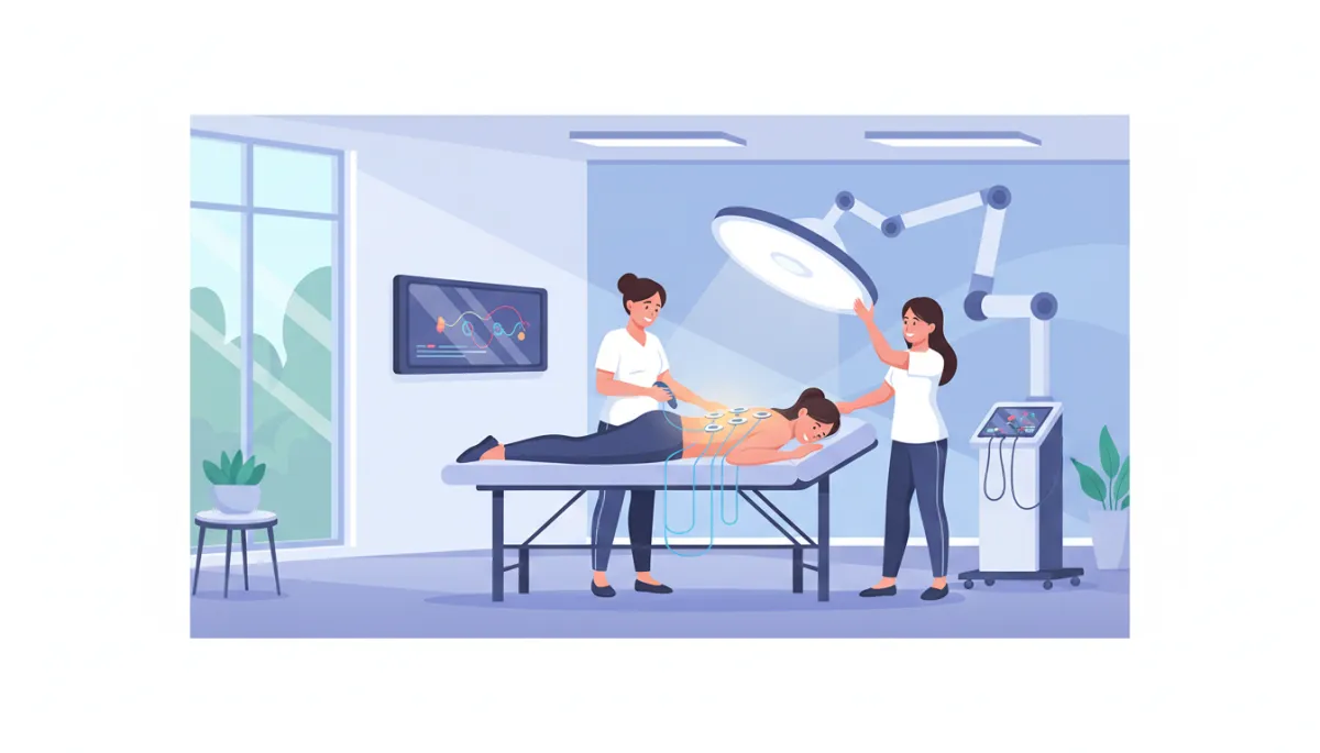 A hopeful, inviting image showing a patient receiving modern non-surgical back pain treatment in a bright, professional clinic environment, highlighting advanced technology and compassionate care. The image should evoke relief and optimism. A hopeful, inviting image showing a patient receiving modern non-surgical back pain treatment in a bright, professional clinic environment, highlighting advanced technology and compassionate care. The image should evoke relief and optimism.