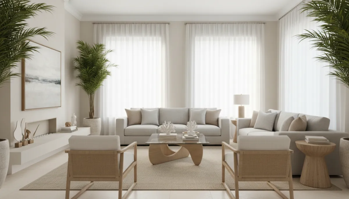 Professionally staged South Florida living room with neutral design