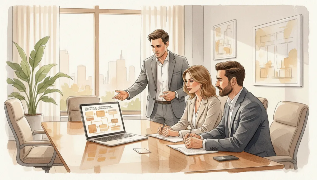 Advisor explaining real estate joint venture capital structure to partners Advisor explaining real estate joint venture capital structure to partners