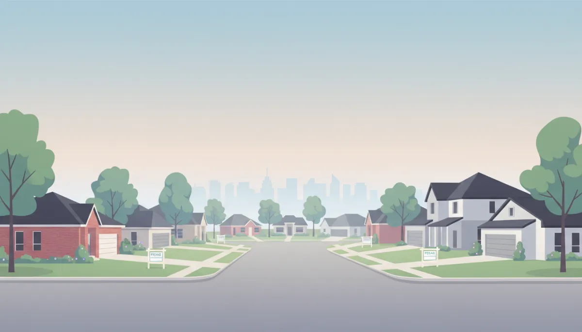 Suburban Dallas–Fort Worth neighborhood with for-sale homes and quiet streets