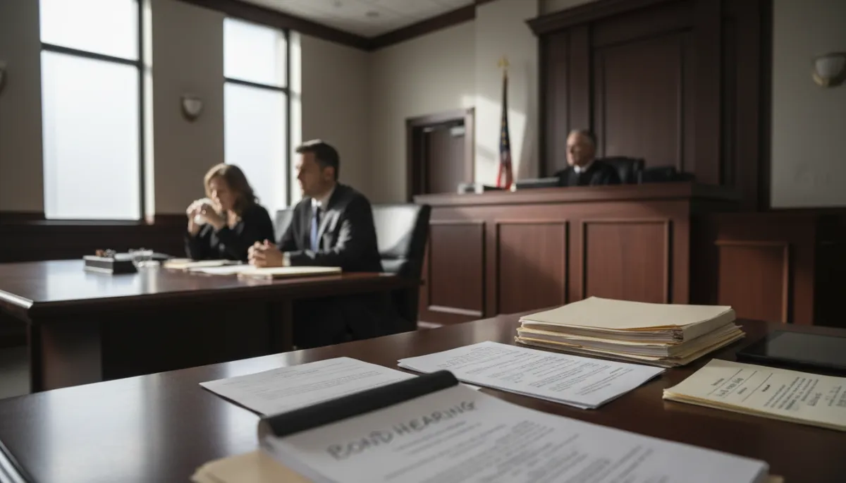 Courtroom in Raleigh during a felony bond hearing