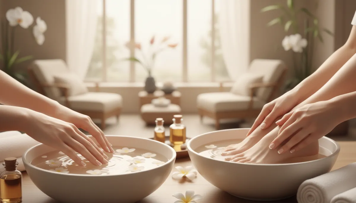 Generate a beautiful, relevant feature/cover image for this blog post about spa manicure and pedicure services in Holly Springs, NC at Adara Spa. The image should be luxurious, calming, and spa-themed. Do not change the blog post content — only generate and set the feature image. - professional quality, photorealistic