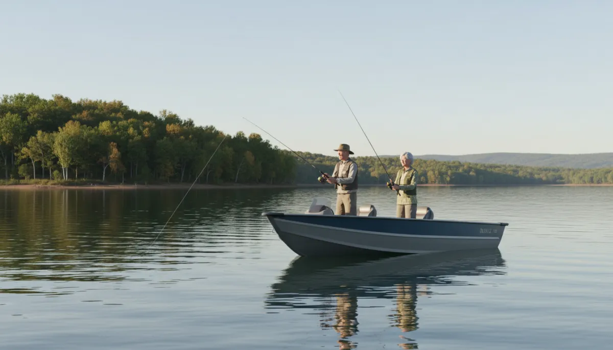 Retirees fishing from a boat on Greers Ferry Lake near Heber Springs