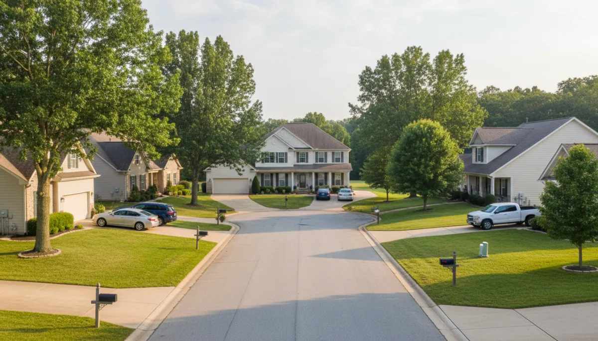 Street view of well-kept single-family homes in Cleburne County