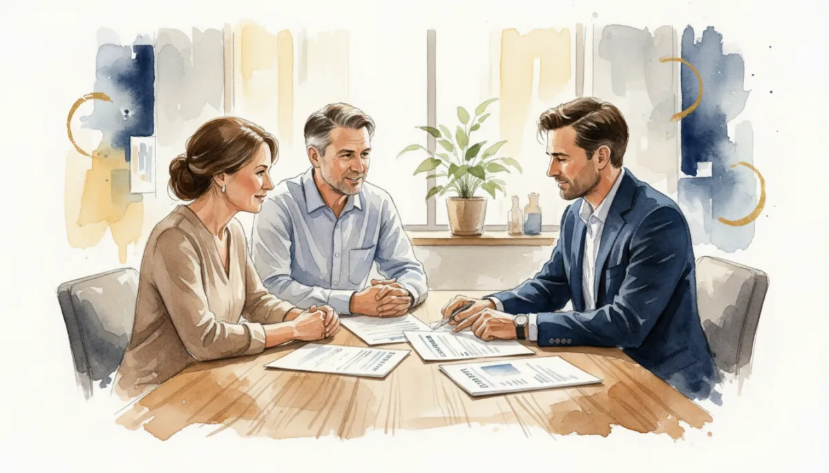 Couple meeting with a consultant to review a problematic solar contract