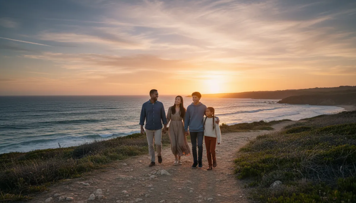 Professional family enjoying device-free vacation time together