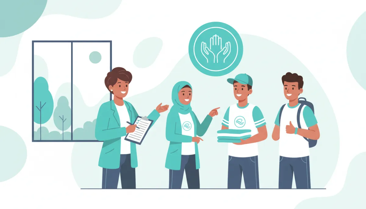 Modern clean illustration of a volunteer organizing their day with others