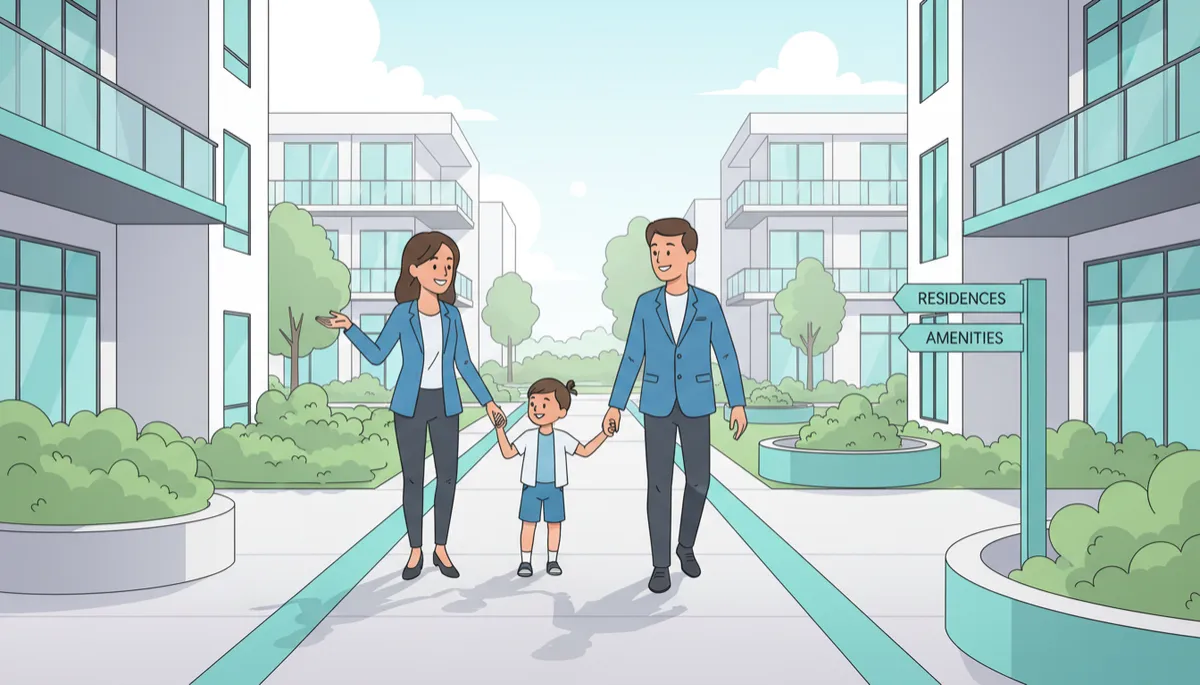 Leasing professional guiding clients through a multifamily housing community