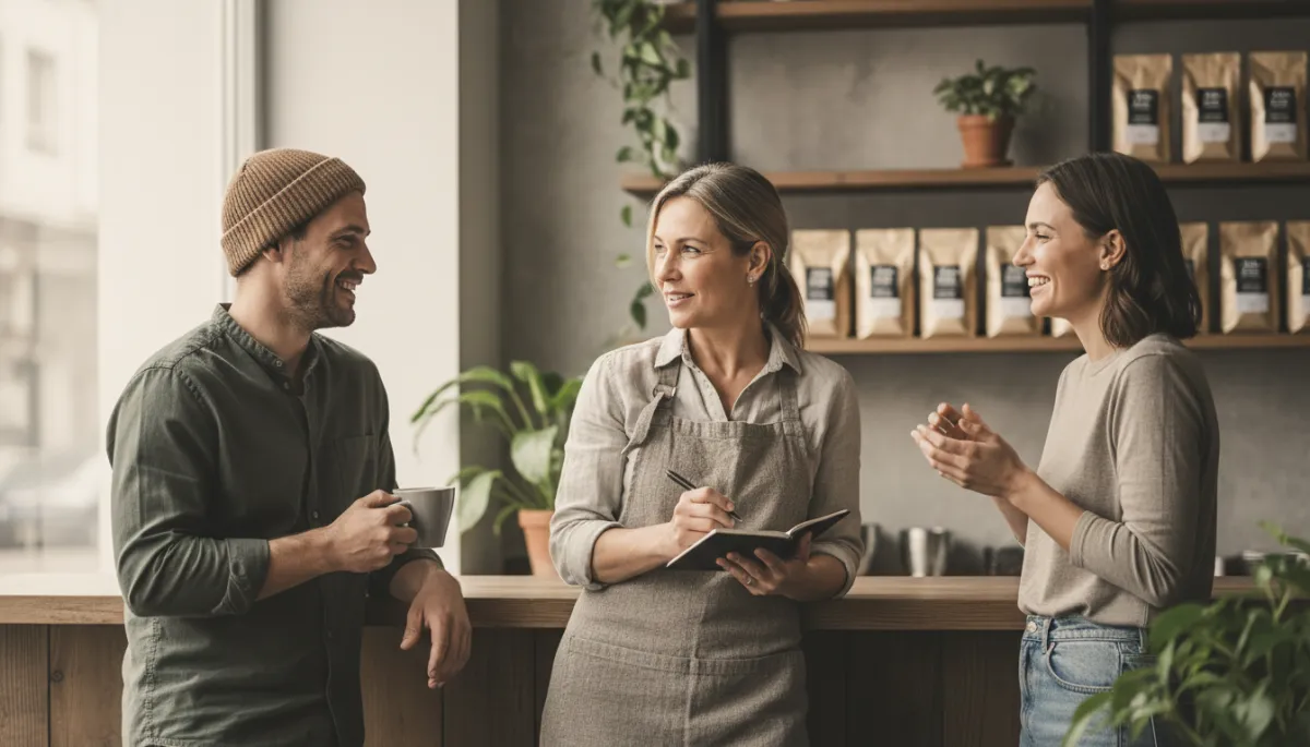 Local business owner listening to customers to shape brand experience