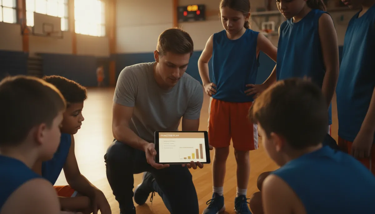 Youth coach reviewing AI-generated practice plan with players