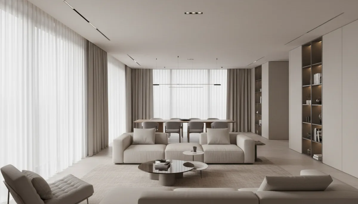 Zona living di lusso con comfort automatico e tecnologia integrata in modo non invasivo Zona living di lusso con comfort automatico e tecnologia integrata in modo non invasivo