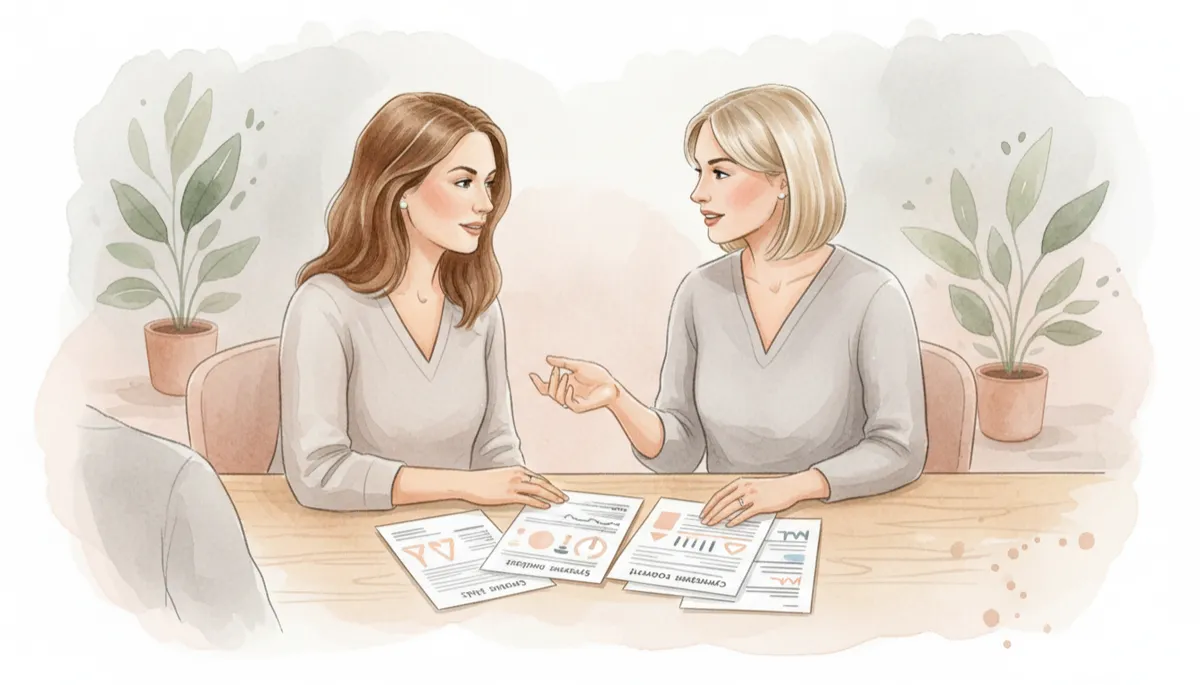 Woman discussing perimenopause symptoms and lab results with a supportive practitioner