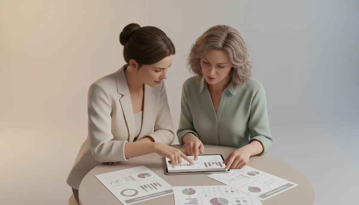 Practitioner and midlife woman reviewing personalized perimenopause health patterns together