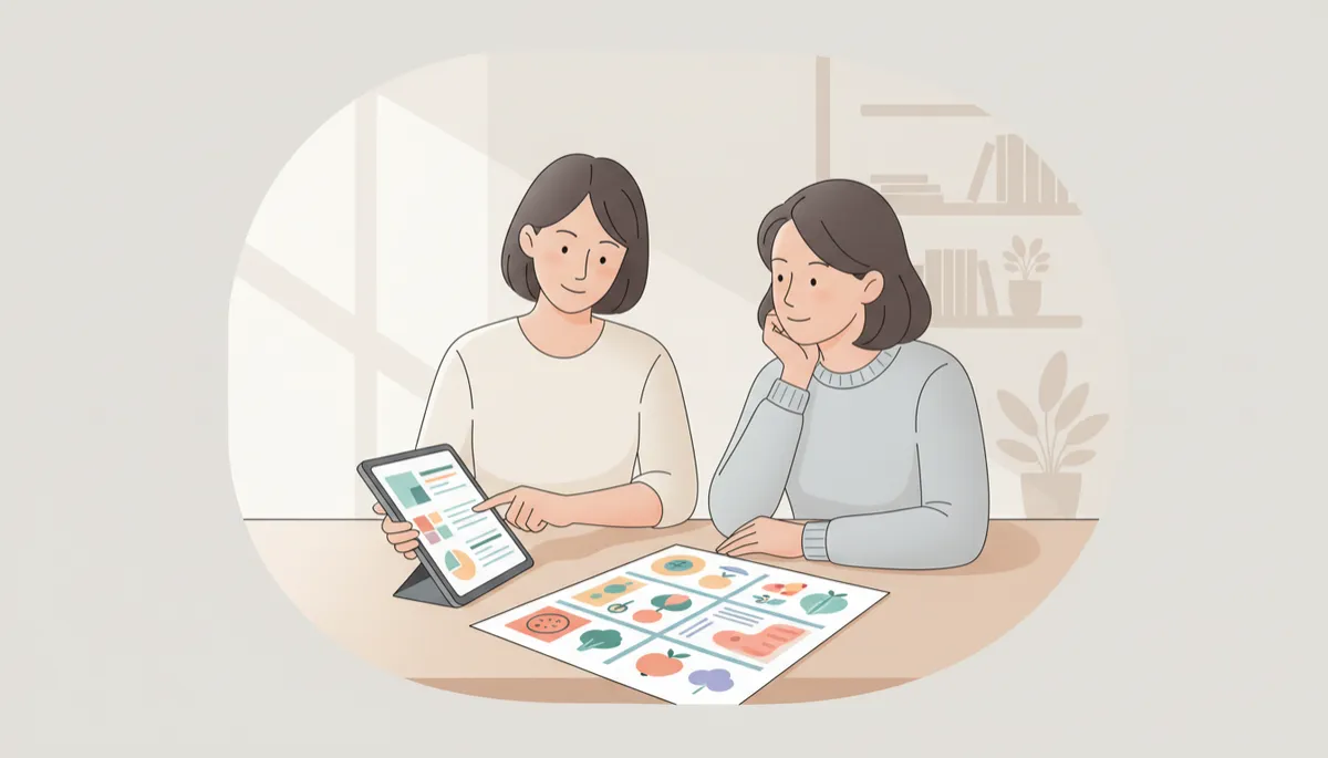 Practitioner and midlife woman reviewing a personalized metabolic health and nutrition plan