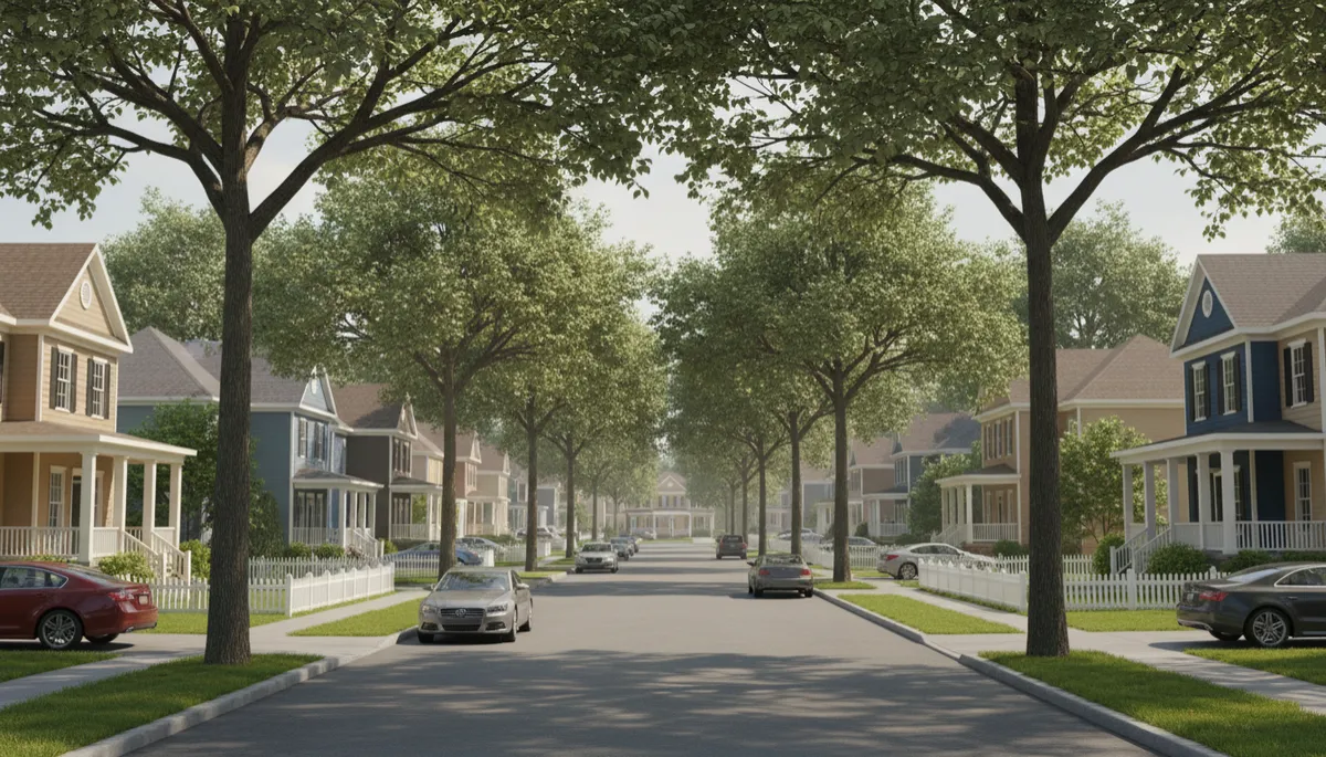Tree-lined residential street with single-family homes in Paducah Kentucky