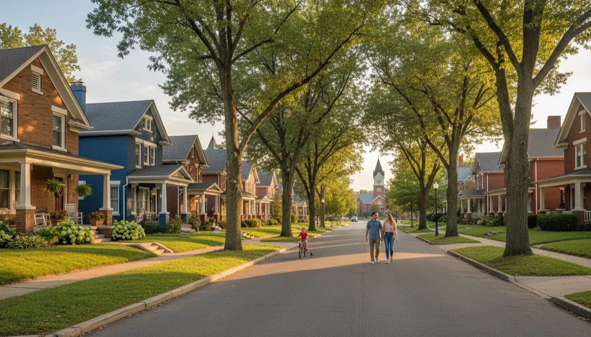 Historic homes and local shops along a street in downtown Paducah Kentucky