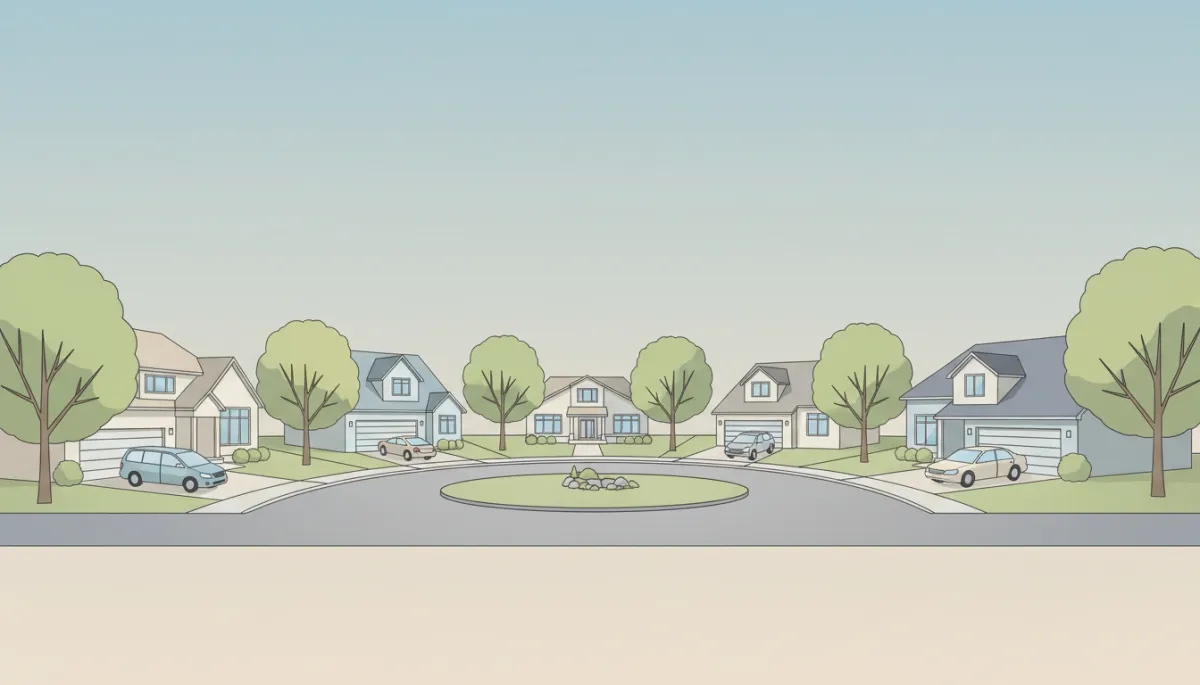 Tree-lined residential street with single-family homes in Indian Hill Naperville