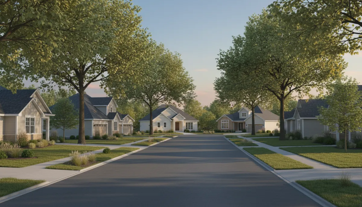 Quiet residential street with single-family homes in North Naperville Quiet residential street with single-family homes in North Naperville