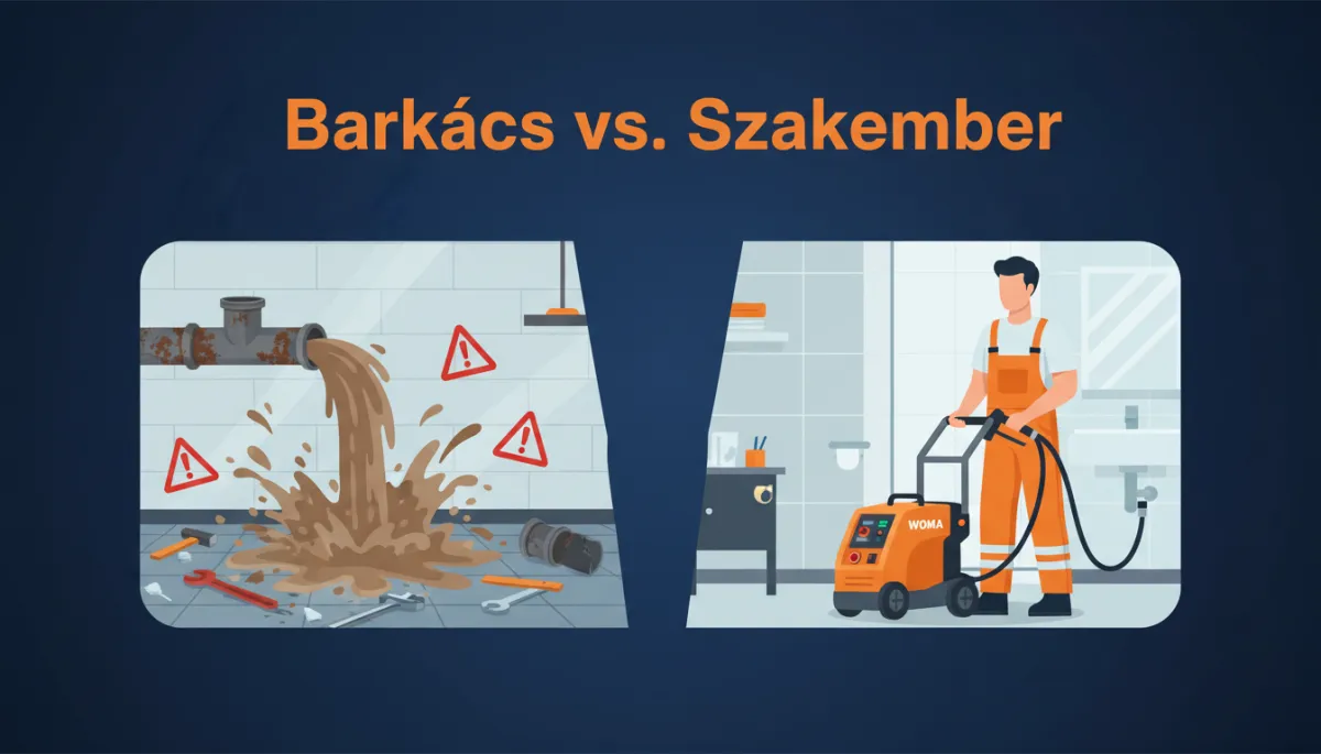 Infografika a barkács és szakember közötti különbségről WC dugulásnál