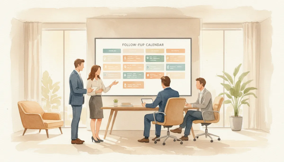 Real estate team planning client follow-up and retention strategies