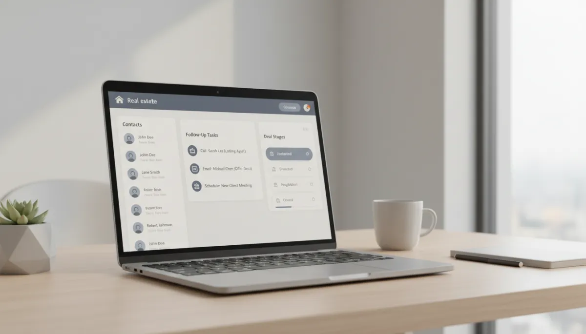 Real estate CRM dashboard organizing contacts and follow-up tasks