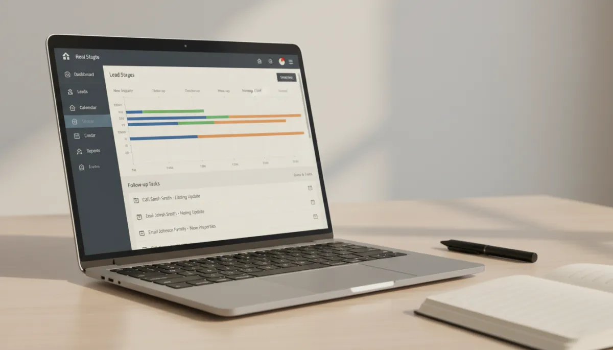 Real estate CRM dashboard showing lead stages and follow-up tasks