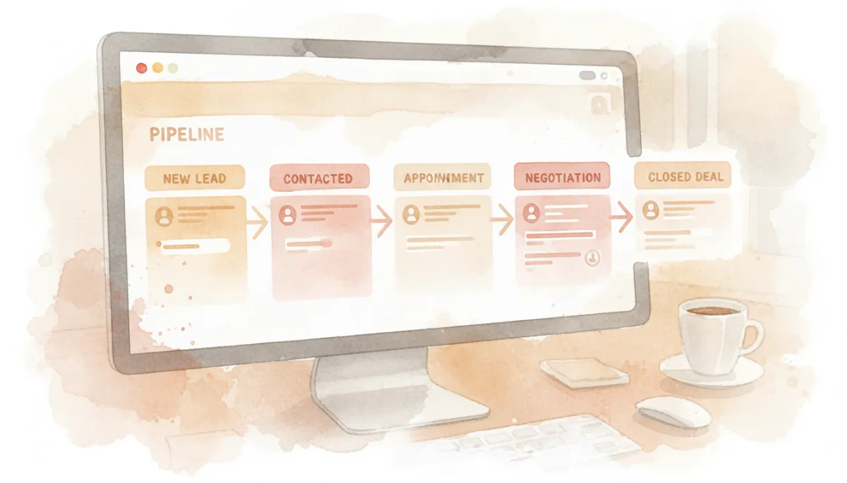 Real estate CRM displaying organized pipeline and follow-up tasks