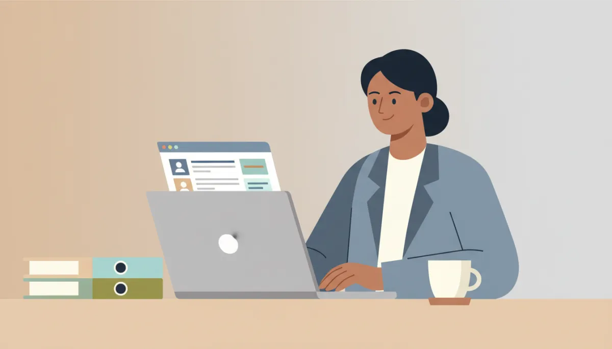 Real estate agent using a CRM dashboard at an organized desk