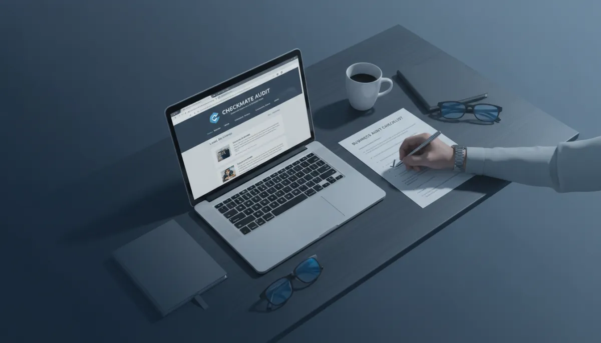 Professional reviewing a digital presence audit with multiple online listings