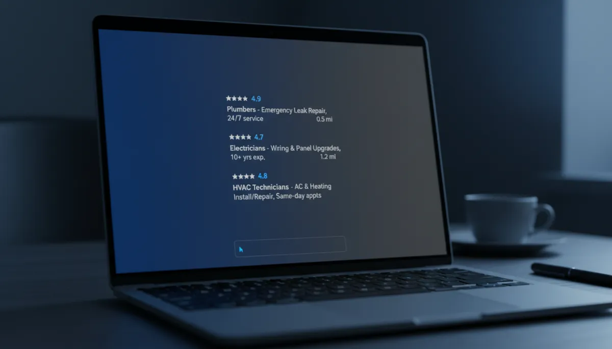 AI assistant recommending local professional service providers based on digital presence